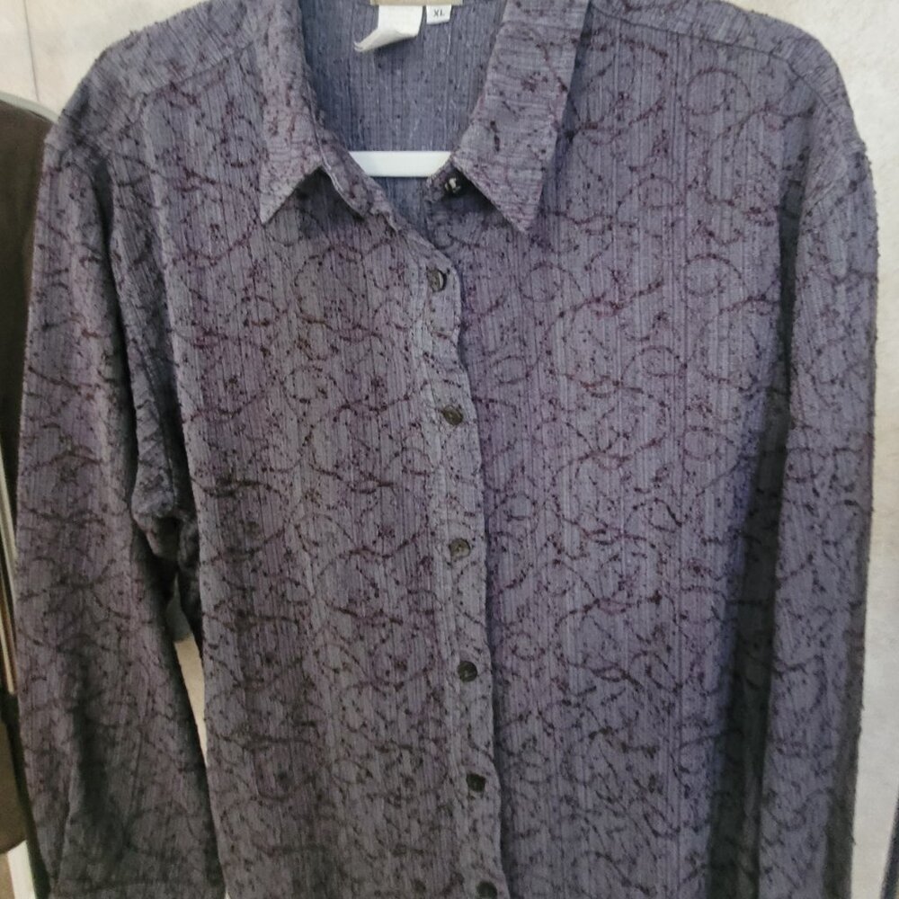 Purple Gray Long Sleeve Territory Ahead Button Shirt Womens Size XL